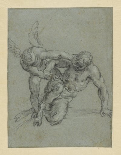 كيوبيد يتغلب على بان (الوجه)؛ رأس راهب؛ رسم كاريكاتوري لرجل في صورة جانبية (الوجه) بواسطة أغوستينو كاراتشي