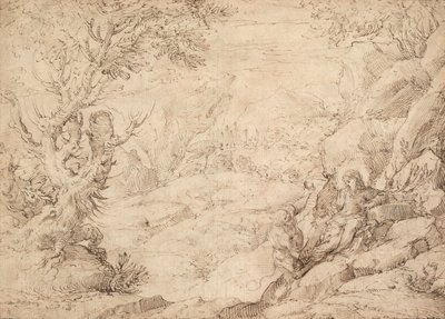منظر طبيعي مع تجربة المسيح بواسطة Agostino Carracci