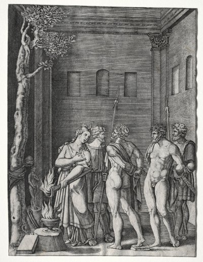 جلبت Orestes و Pylades إلى Iphigenia للتضحية ، 15141536. بواسطة أغوستينو موسي