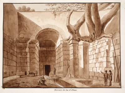 Emissarium of Lake Albano ، 1833 (النقش بغسل بني) بواسطة اجوستينو توفانيلي