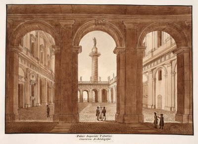 Palazzo Imperiali Valentini. الترميم الأثري ، 1833 (النقش بغسل بني) بواسطة اجوستينو توفانيلي