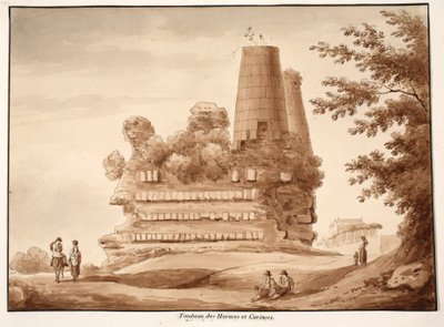 قبر الحوراتي وكورياتي ، 1833 (النقش بغسل بني) بواسطة اجوستينو توفانيلي