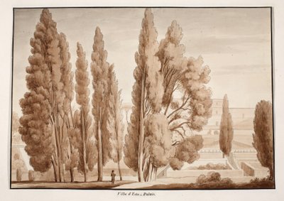 The Villa d&39;Este، 1833 (النقش بغسل بني) بواسطة اجوستينو توفانيلي