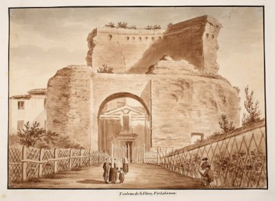 مقبرة سانت هيلينا ، عبر Labicana ، 1833 (النقش بغسل بني) بواسطة اجوستينو توفانيلي