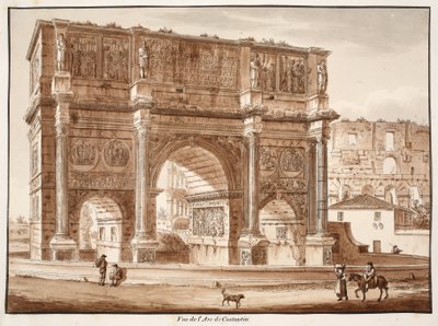 منظر لقوس قسطنطين ، 1833 (النقش بغسل بني) بواسطة اجوستينو توفانيلي