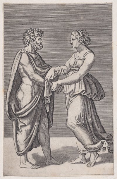 رجل وامرأة يمسكان أيديهما ، 1516-17. بواسطة أغوستينو فينيزيانو