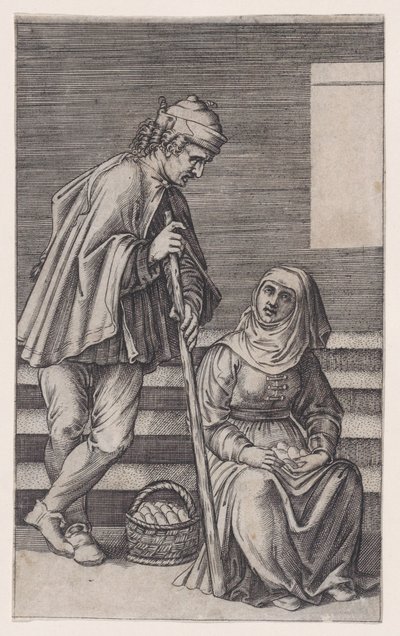فلاح وامرأة مع بيض ، كاليفورنيا. 1514-36. بواسطة أغوستينو فينيزيانو