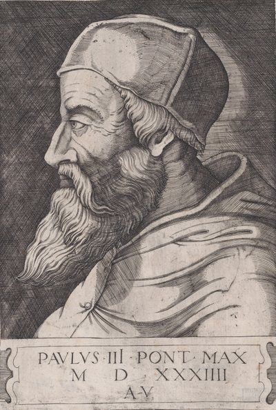 البابا بولس الثالث في Skullcap ، كاليفورنيا. 1514-36. بواسطة أغوستينو فينيزيانو