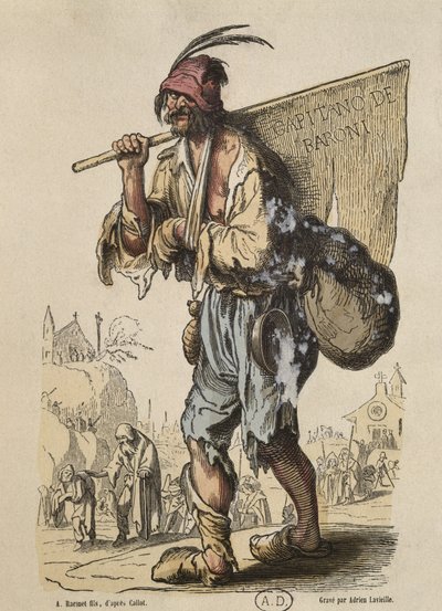 نقيب البوهيميين ، بعد جاك كالوت (1592-1635) منقوش بواسطة أدريان لافيلي (1818-62) (نقش ملون) بواسطة ألبرت تشارلز أوغست راسينت