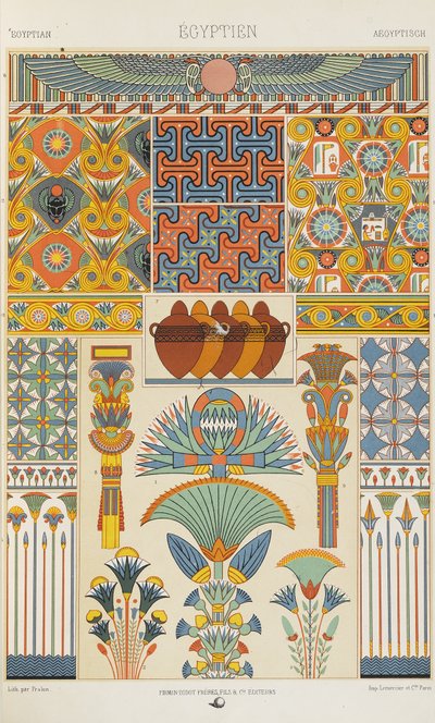 مصري ، اللوحة 2 من "زخرفة متعددة الألوان: مائة لوحة من الذهب والفضة والألوان" بواسطة ألبرت تشارلز أوغست راسينت