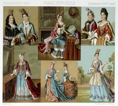 الموضة وتصفيف الشعر في فرنسا في القرن الثامن عشر - في "" Le Costume Historique "من قبل Racinet ، أواخر القرن التاسع عشر بواسطة ألبرت تشارلز أوغست راسينت
