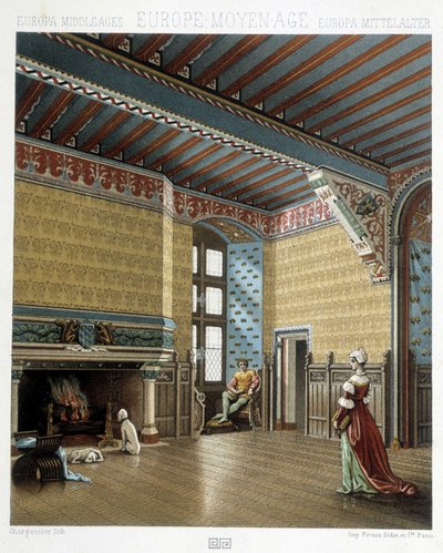 التصميم الداخلي لمسكن فخم في العصور الوسطى - في "" الزي التاريخي "لـ Racinet بواسطة ألبرت تشارلز أوغست راسينت