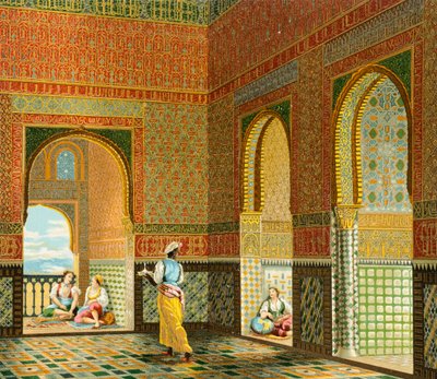التصميم الداخلي لمسكن مور الأثرياء ، رسم توضيحي من تاريخ الأزياء الكامل من تأليف أوغست راسينيت بواسطة ألبرت تشارلز أوغست راسينت