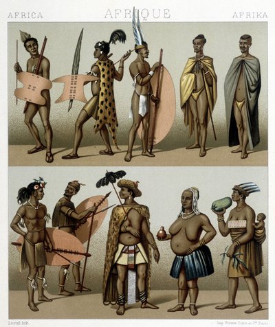 زي المقهى التقليدي (جزء خط الطول من إفريقيا). رسم توضيحي في "" Le costume historyique "" لـ Racinet بواسطة ألبرت تشارلز أوغست راسينت