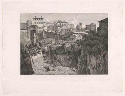 منظر تيفولي مع معبد فستا في الأفق Situazione del Tempio di Vesta a Tivoli dirimpetto la Cascata (العنوان على الكائن) Malerisch Radirte Prospekt aus Italien (عنوان السلسلة) بواسطة وفاة ألبرت كريستوف