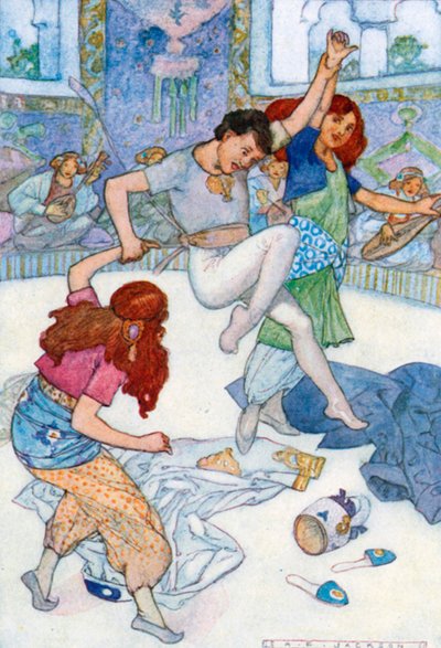 بدأ أبو حسن يرقص ويتخطى (ليثو ملون) بواسطة ألبرت إدوارد جاكسون