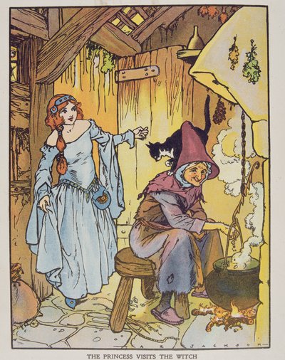الأميرة تزور الساحرة من كتاب "بلاكي للأطفال السنوي" ، السنة التاسعة عشر (رسم توضيحي للكتاب) بواسطة ألبرت إدوارد جاكسون