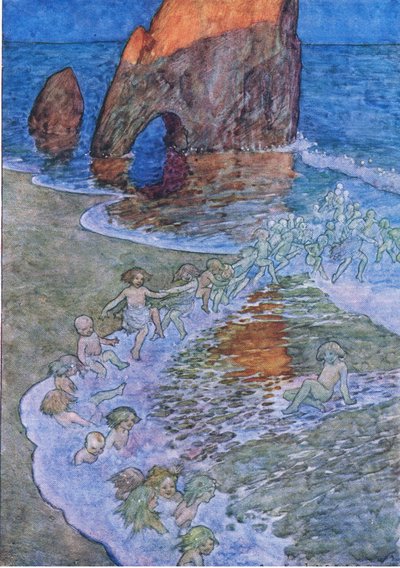 وضعوه في المنتصف ورقصوا حوله ، من حانة The Water Babies ، بقلم همفري ميلفورد ، مطبعة جامعة أكسفورد ، حوالي عام 1930 (لون ليثو) بواسطة ألبرت إدوارد جاكسون