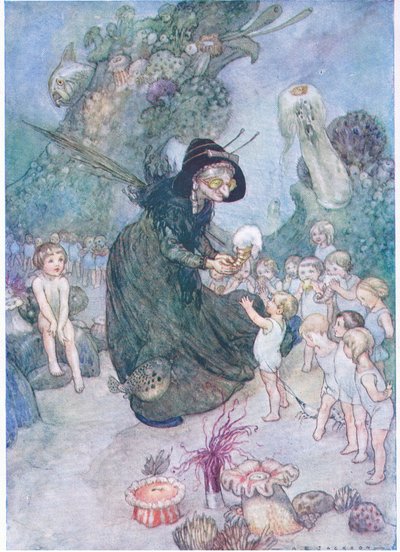 شاهد توم كل هذه الأشياء الحلوة وهي تُعطى حتى يسيل فمه ، من حانة The Water Babies ، بقلم همفري ميلفورد ، مطبعة جامعة أكسفورد ، حوالي عام 1930 (لون ليثو) بواسطة ألبرت إدوارد جاكسون
