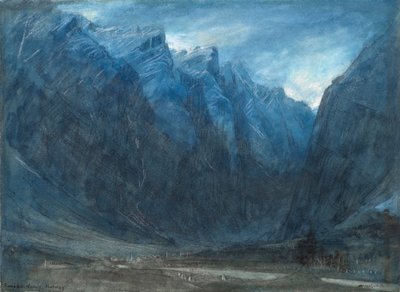 وادي رومسدال، النرويج (بالألوان المائية مع ألوان الجسم والطباشير والحبر) بواسطة ألبرت جودوين