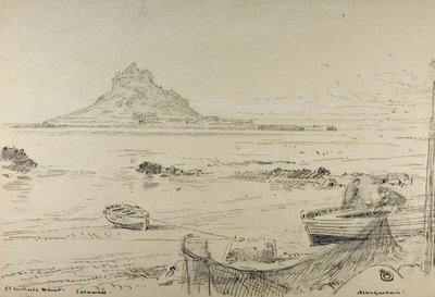 جبل سانت مايكل ، كورنوال ، حوالي 1870-1880 (قلم رصاص وحبر وقلم تلوين على السبورة) بواسطة ألبرت جودوين
