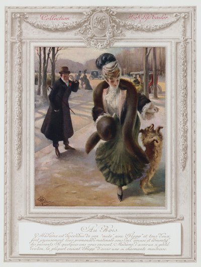 Belle Epoque Paris ، سيدة عصرية في Bois de Boulogne (لون ليثو) بواسطة ألبرت غيوم