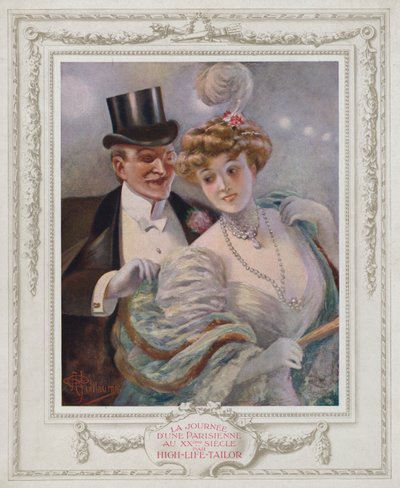 Belle Epoque Paris ، سيدة عصرية مع معجبها (لون ليثو) بواسطة ألبرت غيوم
