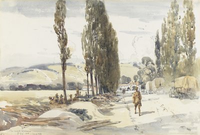 الطريق إلى Querrieu ، 1918 (مرحاض بقلم رصاص وفحم على ورق) بواسطة ألبرت هنري فولوود
