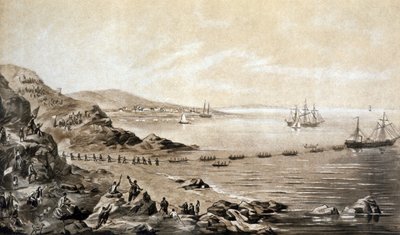 تركيب أول كابل تلغراف عبر المحيط الأطلسي بين أيرلندا وكندا (1857) نقش ألبرت كروجر حوالي 1870 بواسطة ألبرت كروجر