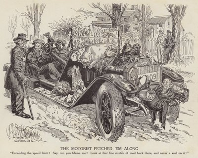 Cartoon mocking a man driving his car in excess of the speed limit (litho) بواسطة ألبرت ليفرينج