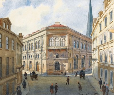 "" صورة لبورصة ريغا للأوراق المالية في لاتفيا "(منظر لبورصة ريغا) لوحة مائية لألبرت بينوا (1852-1936) - 1880 الحجم 22.5 × 27 سم مجموعة خاصة بواسطة ألبرت نيكولايفتش بينوا