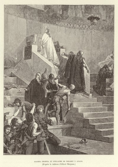 Sciarra Colonna et Guillaume de Nogaret a Anagni. Sciarra Colonna and Guillaume de Nogaret confronting Pope Boniface VIII at Anagni, Italy بواسطة ألبرت بيير رينيه مينيان