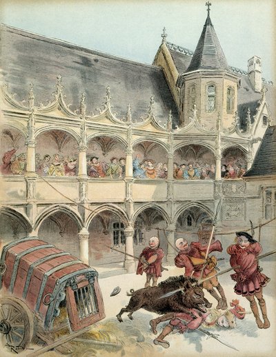 خنزير أمبواز. خلال الاحتفالات التي أعقبت مستقبل الملك فرانسوا الأول (1494-1547) في عام 1515 ، قام خنزير سائب في فناء شاتو دامبواز بهدم حاجز وصعد السلالم المؤدية إلى الأرض. أسقطه الملك بسيف. انا بواسطة ألبرت روبيدا