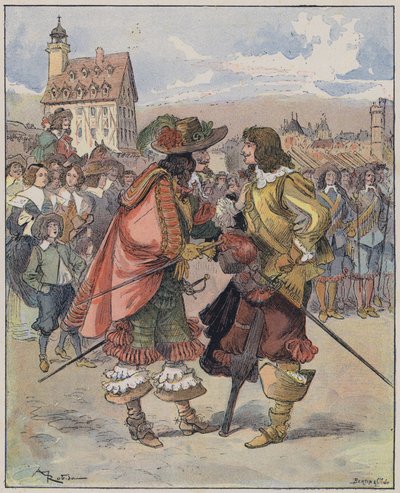 رسم توضيحي لـ Le Capitaine Bellormeau بواسطة ورسم A Robida (لون ليثو) بواسطة ألبرت روبيدا