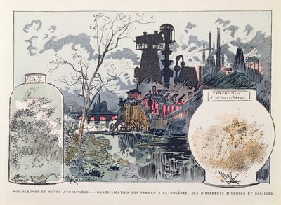 التلوث الصناعي ، توضيح من "Le XXeme siecle، La Vie Electrique" ، ج. 1890 (نقش الألوان) بواسطة ألبرت روبيدا