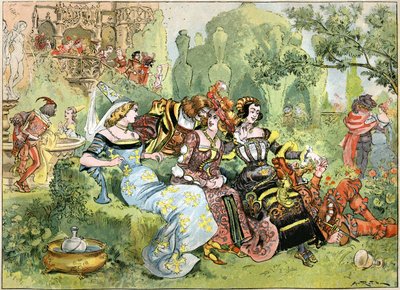مشهد "Gargantua" ، رسم توضيحي لروبيدا للأعمال الكاملة لفرنسوا رابيليه التي نشرتها Librairie Illustree ، 1885 بواسطة ألبرت روبيدا
