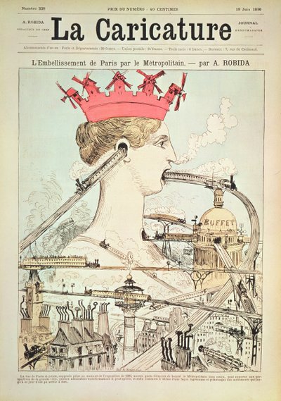 التحسين إلى باريس بالمترو ، من "لا كاريكاتور" ، 19 يونيو 1886 (لون ليثو) بواسطة ألبرت روبيدا