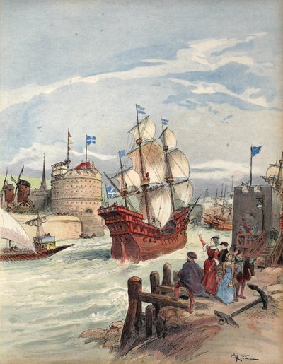 أسطول الملك في هافر: La Belle Francoise ، رسم توضيحي من فرانسوا Ier: Le Roi Chevalier ، بواسطة جورج G. Toudouze ، حانة. 1909 بواسطة ألبرت روبيدا