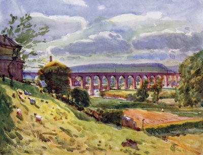 Whalley, the Viaduct (colour litho) بواسطة ألبرت وودز