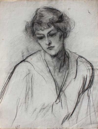 صورة نصفية لفتاة صغيرة ، تميل إلى الأمام ، c.1910 (طباشير أسود على ورق) بواسطة ألبرت دي بيلروش
