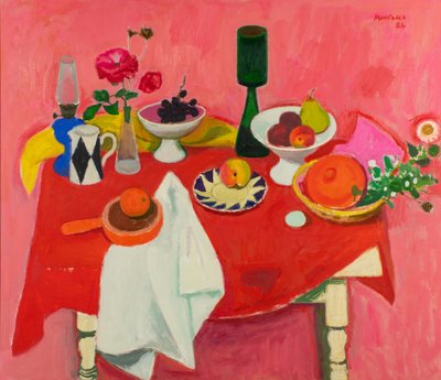 لا تزال الحياة على القماش الأحمر بواسطة البرتو موروكو