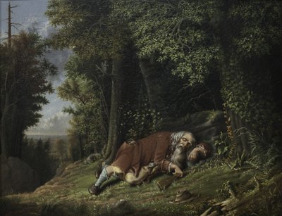 Rip Van Winkle Asleep، 1879-80 (زيت على علب) بواسطة Albertus D.O Browere