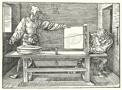 استخدام الأوتار لتكوين صورة منظور للعود (نقش) بواسطة ألبريشت (بعد) Durer أو Duerer