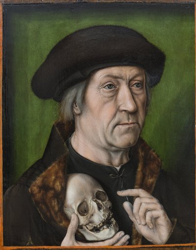Autoportrait avec un crane - صورة ذاتية مع جمجمة ، بقلم Bouts ، Aelbrecht (ألبرت) (1451 / 54-1549). زيت على خشب ، ج. 1520. الأبعاد: 42.6x33 سم. Muzeul National Brukenthal، Sibiu بواسطة نوبات ألبريشت