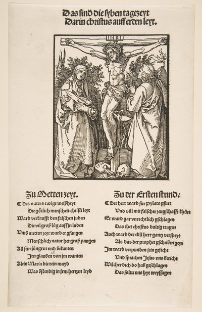 المسيح على الصليب بين العذراء والقديس يوحنا الورقة الأولى من طبقتين ، 1510. بواسطة ألبريشت دورر