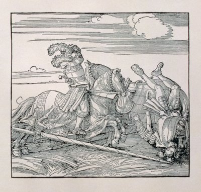 الإمبراطور ماكسيميليان الأول من ألمانيا (1459-1519) يخلع الخصم في صراع ، من كتاب غير منشور يمجد أفعال الأباطرة الفروسية ، c.1515 بواسطة ألبريشت دورر