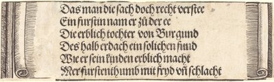 نص مطبوع لـ The Betrothal of Maximilian with Mary of Burgundy ، 1515. بواسطة ألبريشت دورر