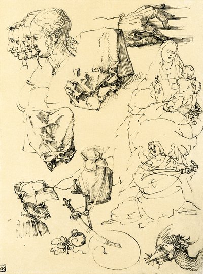 ورقة دراسة بتصاميم مختلفة بواسطة Albrecht Dürer