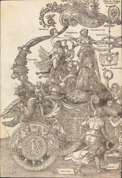 عربة النصر لـ Maximilian I The Great Triumphal Car [اللوحة 1 من 8] ، الطبعة اللاتينية 1523. بواسطة ألبريشت دورر
