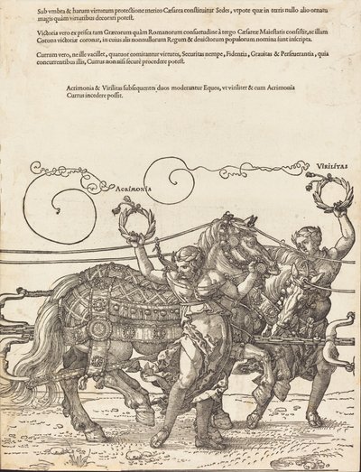 عربة النصر لـ Maximilian I The Great Triumphal Car [اللوحة 6 من 8] ، الطبعة اللاتينية 1523. بواسطة ألبريشت دورر